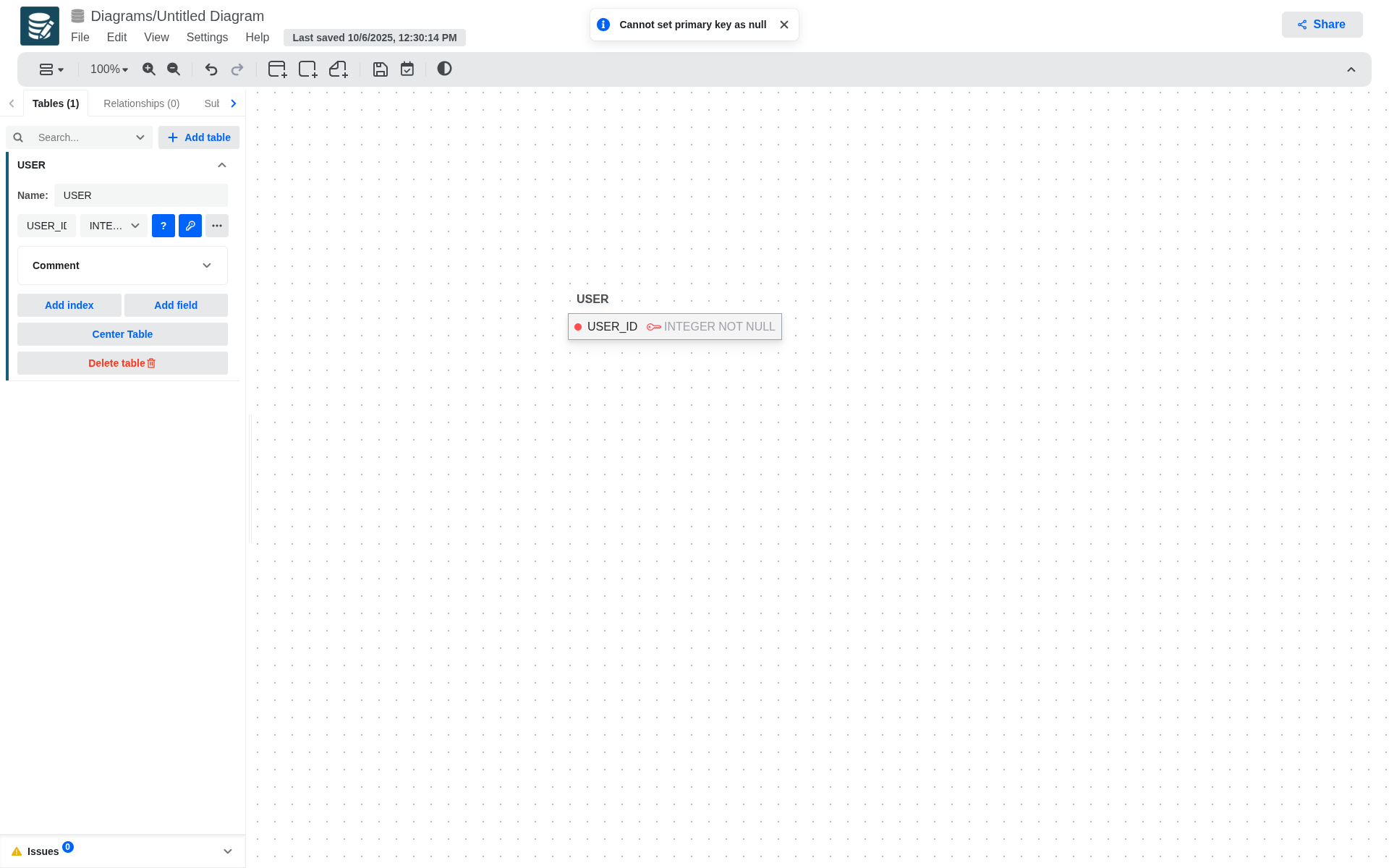 Primary key not null